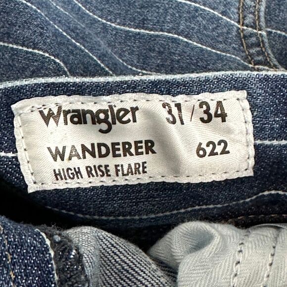 Wrangler Wanderer Pinstripe High Rise Flare Jeans 31x34 Festival Western Rodeo - Picture 10 of 10